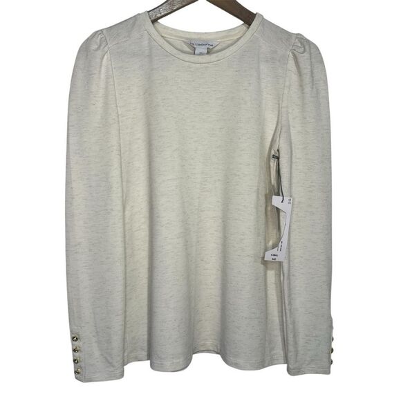 Liz Claiborne Puff Sleeve Sweatshirt Womens XS Heather Gray Rhinestone Button - Picture 1 of 7
